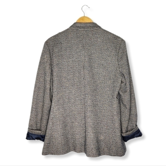 VINTAGE Catalina Tweed Navy Academia Checked Two Button Blazer Size 18 - Picture 2 of 11